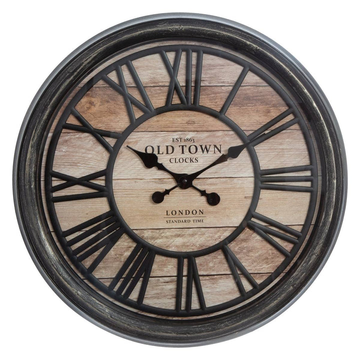 JJA Wanduhr, Retro-Stil, industriell, geprägt, Durchmesser 50 cm, Braun cm Braun, cm Braun
