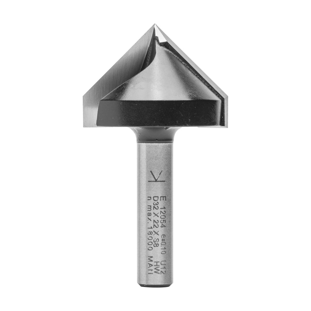 ENT 12054 V-Nutfräser und Schriftenfräser HW, Schaft (S) 8 mm, Durchmesser (D) 32 mm, NL 22 mm, E 90