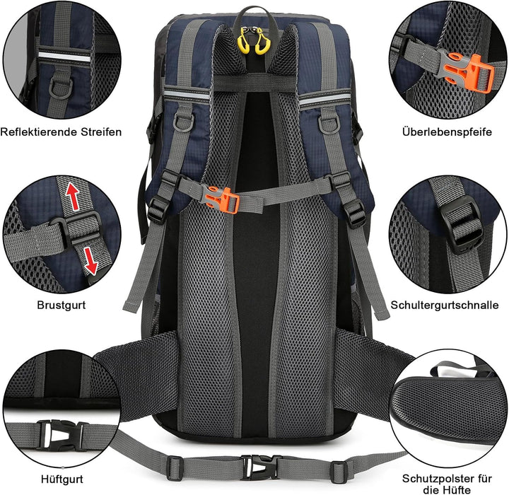 jianyana Wanderrucksack 50L Trekkingrucksack Regenhülle Reiserucksack Wasserdichter Campingrucksack