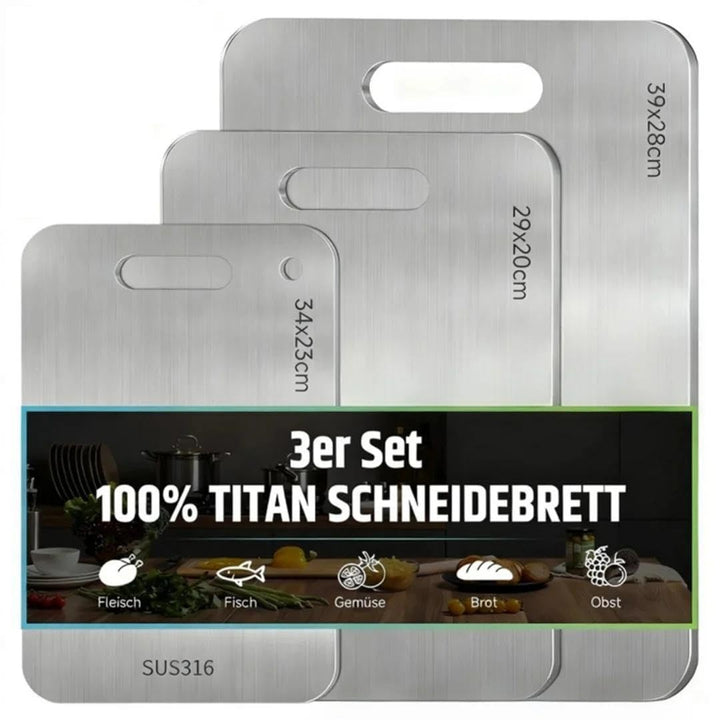 3 Stück Titan Schneidebrett Set S316 - Schneidebretter Edelstahl Doppelseitiges Lebensmittel BPA-fre