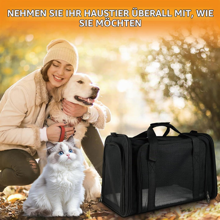 Haustiertragetasche bis zu 6kg– Faltbare Transportbox Katze Hund, Leichte Katzentransporttasche mit