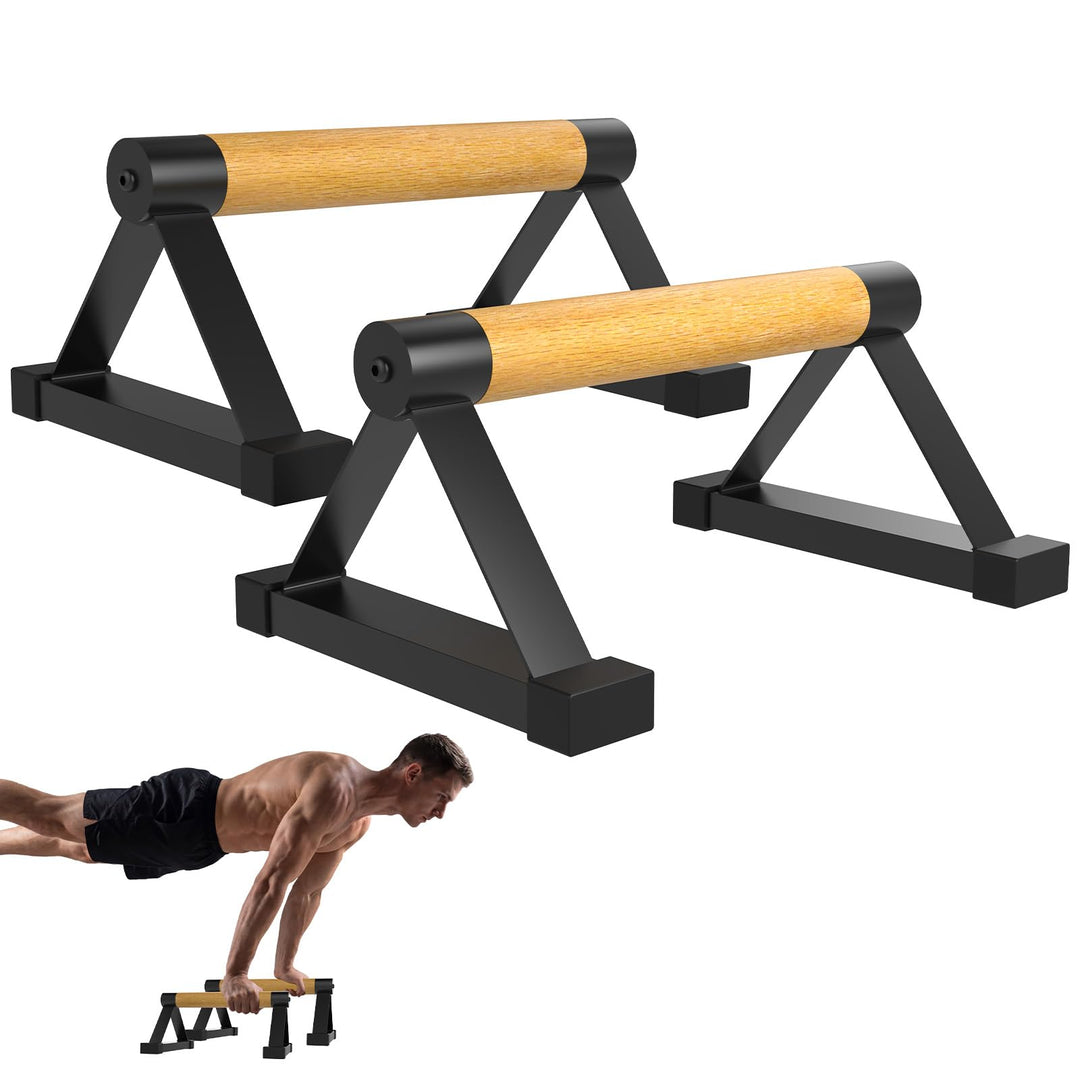 Wooden Push Up Bars Set, 2 Stück Liegestützgriffe aus Buchenholz Non Slip Parallettes Bars für Calis