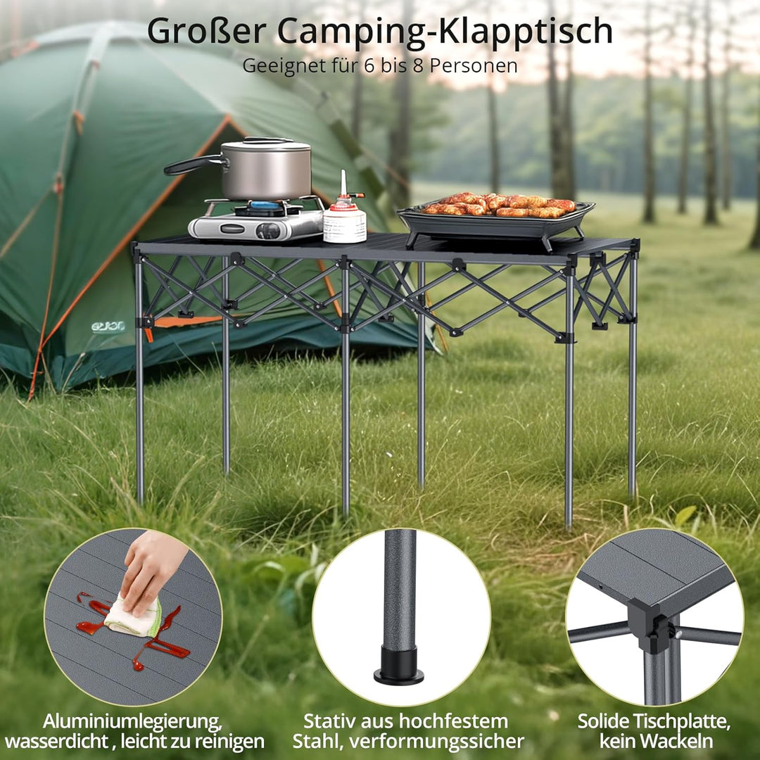 Anbte Campingtisch Grilltisch 122x60x74cm(LxBxH) Übergrösse Alu Rolltisch X-Frame Design Klapptisch