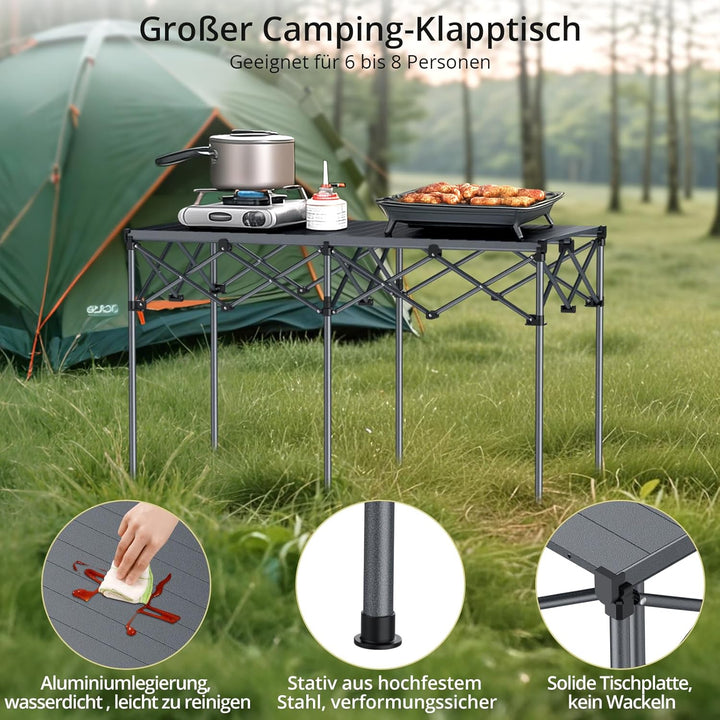Anbte Campingtisch Grilltisch 122x60x74cm(LxBxH) Übergrösse Alu Rolltisch X-Frame Design Klapptisch