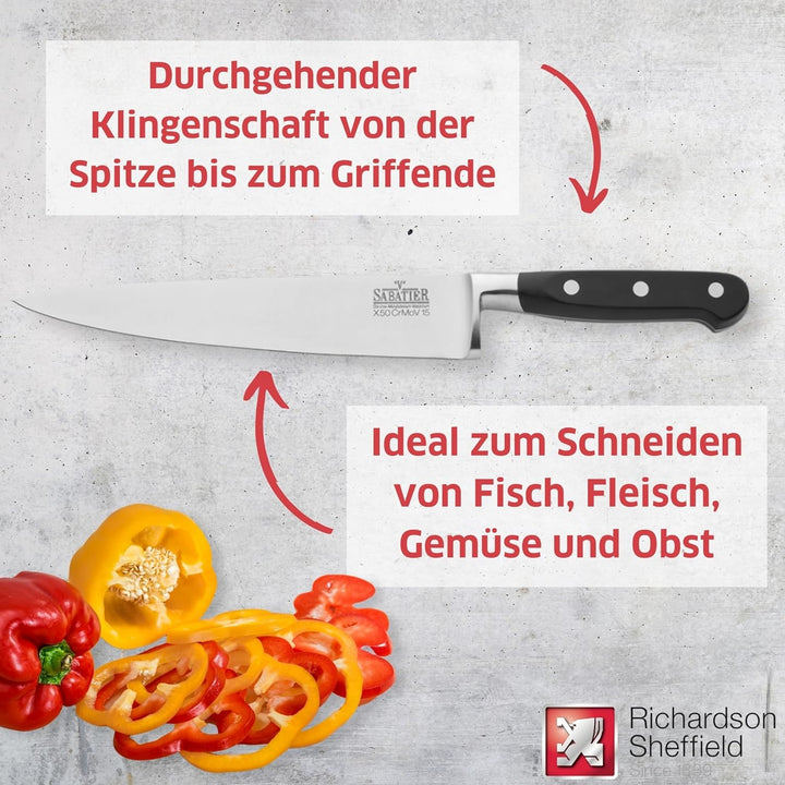 Richardson Sheffield V SABATIER Kochmesser | 20 cm lange Klinge | gehärteter Klingenstahl | rostfrei