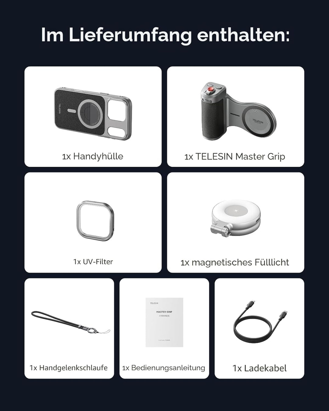 【Nur für iPhone 17 Pro MAX】 TELESIN Master Grip Kit, Magnetic Kameragriff Creator Kit für iPhone 17