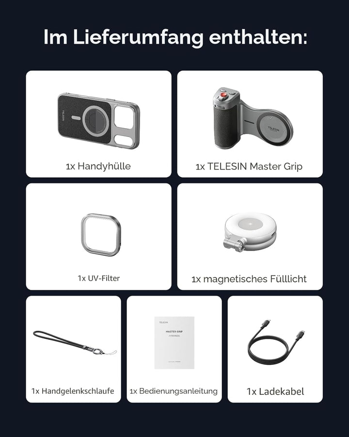 【Nur für iPhone 17 Pro MAX】 TELESIN Master Grip Kit, Magnetic Kameragriff Creator Kit für iPhone 17