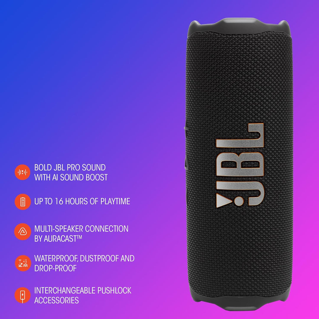 JBL Flip 7, kabelloser tragbarer Bluetooth-Lautsprecher, 16 Stunden Akkulaufzeit, IP68 wasserdicht,