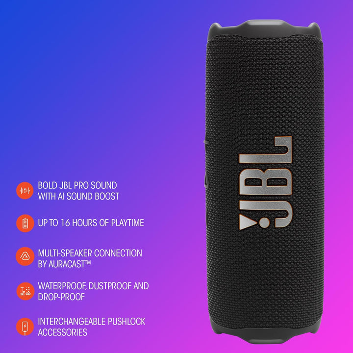 JBL Flip 7, kabelloser tragbarer Bluetooth-Lautsprecher, 16 Stunden Akkulaufzeit, IP68 wasserdicht,