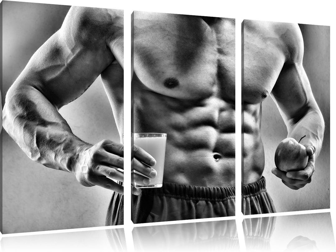 Pixxprint Trainierter Oberkörper Bodybuilder als Leinwandbild/Grösse: 3 Teilig (120x80) cm/Wandbild/