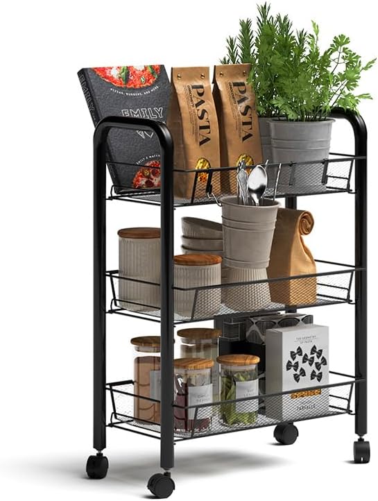 Vicco Rollcontainer Tarro, Schwarz, 45 x 64 cm mit 3 Ablagefächern, Schwarz