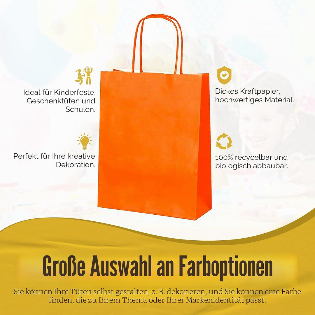 Thepaperbagstore 30 Papiertüten für Partys und Geschenke mit Griffen - Orange - 180x220x80mm Orange