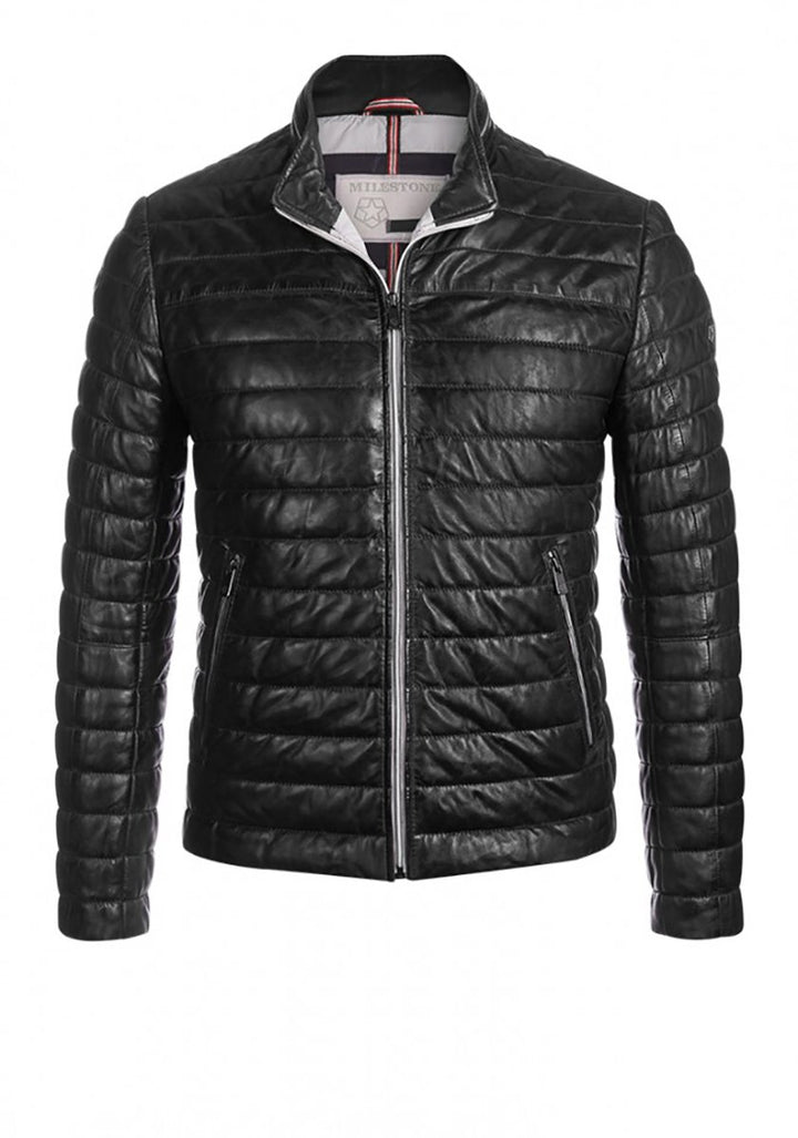 MILESTONE Herren Lederjacke Steppjacke Tereno Schwarz Stehkragen Echtes Leder Gr. 46-62 (56, Schwarz