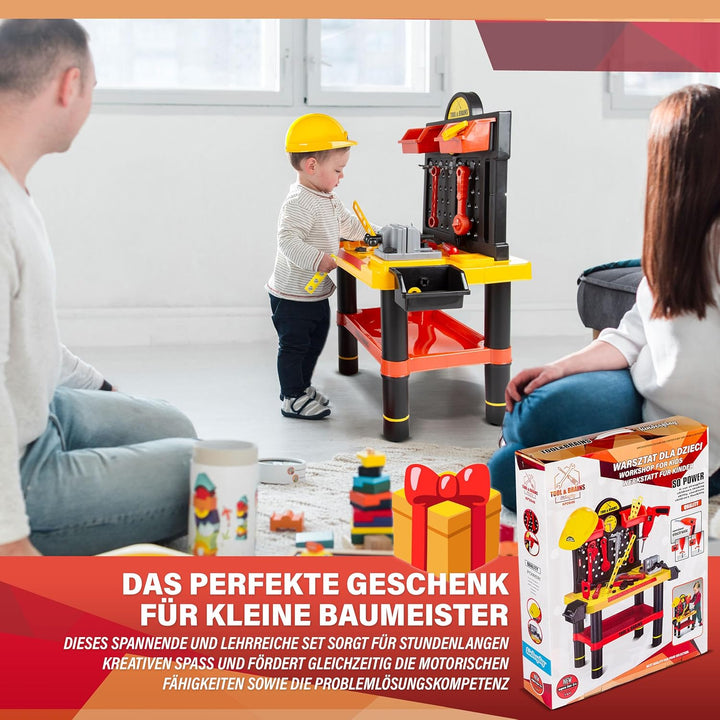 Kinderplay Kinderwerkstatt - Kinderwerkstatt Bastelset mit Bohrmaschine und Helm, KP2646, Kinderwerk