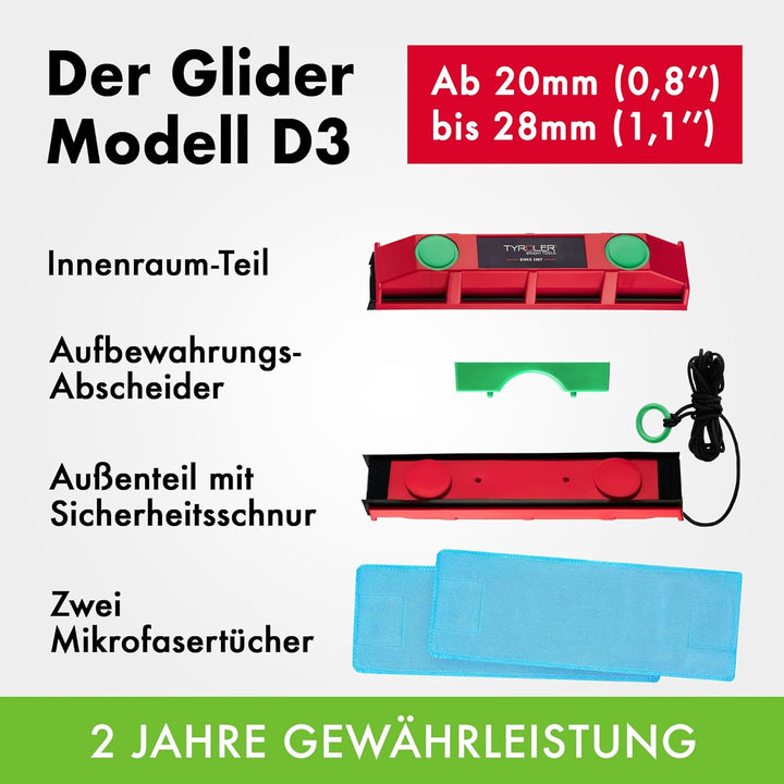 Tyroler Bright Tools Fensterreiniger Glider D-3 Magnetischer Fensterreiniger für doppelt verglaste F