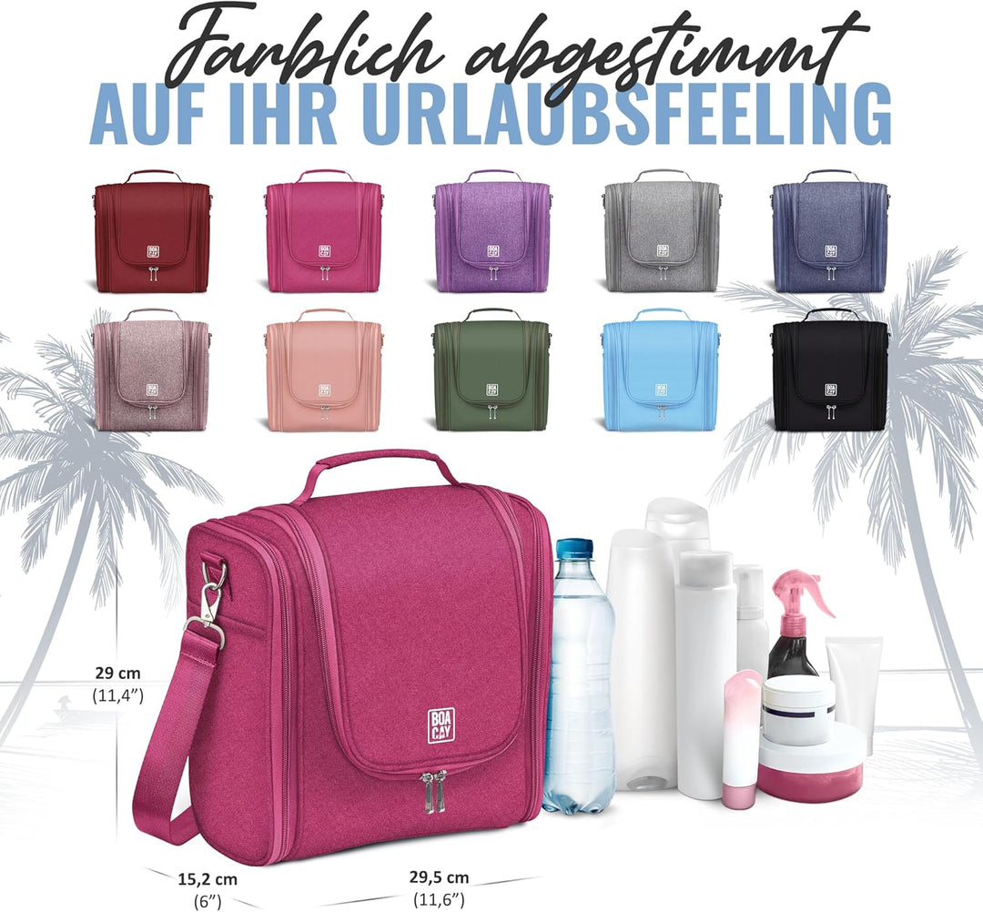 BOACAY Extra Grosse Kulturbeutel für Damen, Herren, Kinder, Kulturtasche (X-large) Cerise Pink - Gra