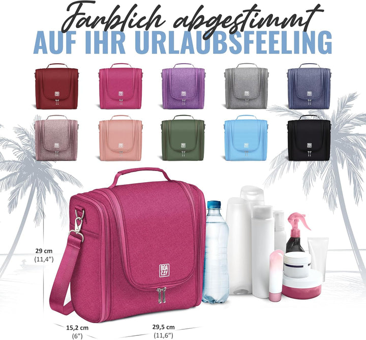 BOACAY Extra Grosse Kulturbeutel für Damen, Herren, Kinder, Kulturtasche (X-large) Cerise Pink - Gra