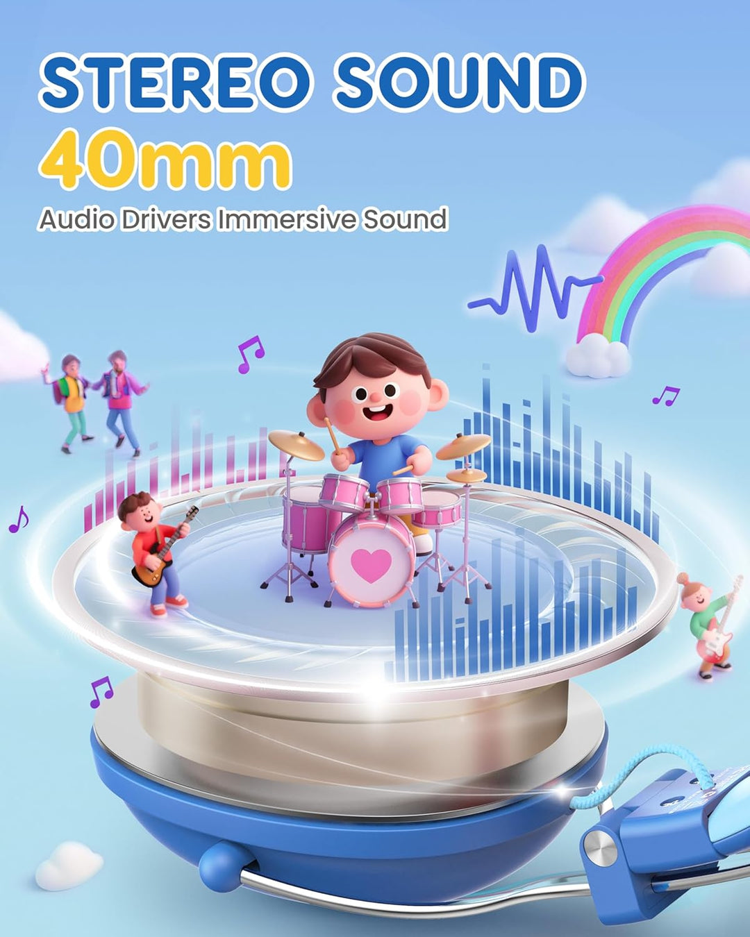 awatrue Kinder Kopfhörer, 74/85dB Lautstärkegrenze Kopfhörer Kinder mit Kabel, Stereo Sound, HD-Ton,