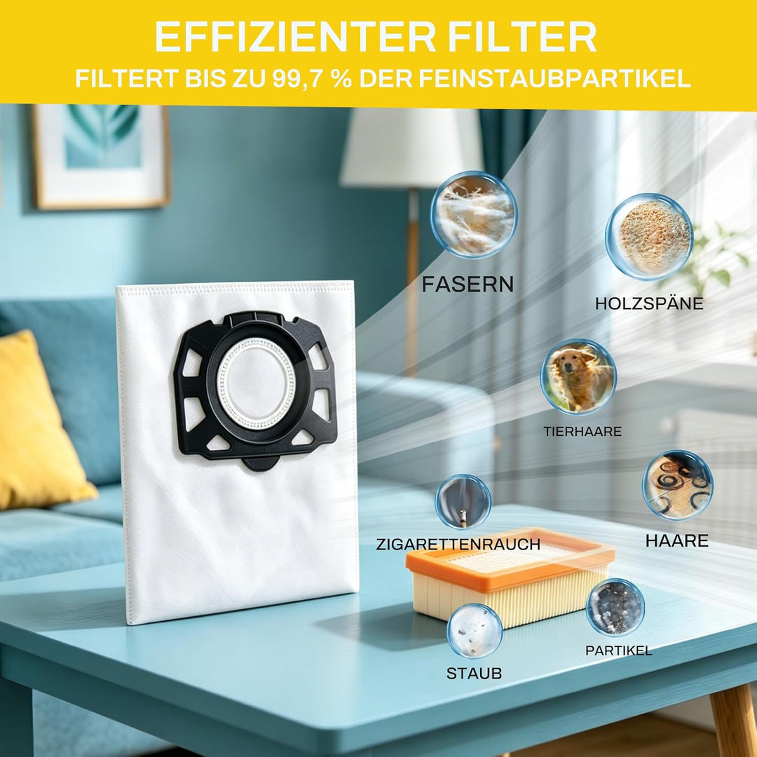16 Staubsaugerbeutel + 2 Filter kompatibel mit Kärcher WD4 WD5 WD6 WD5P WD6P MV4 MV5 MV6, KFI 487 Be