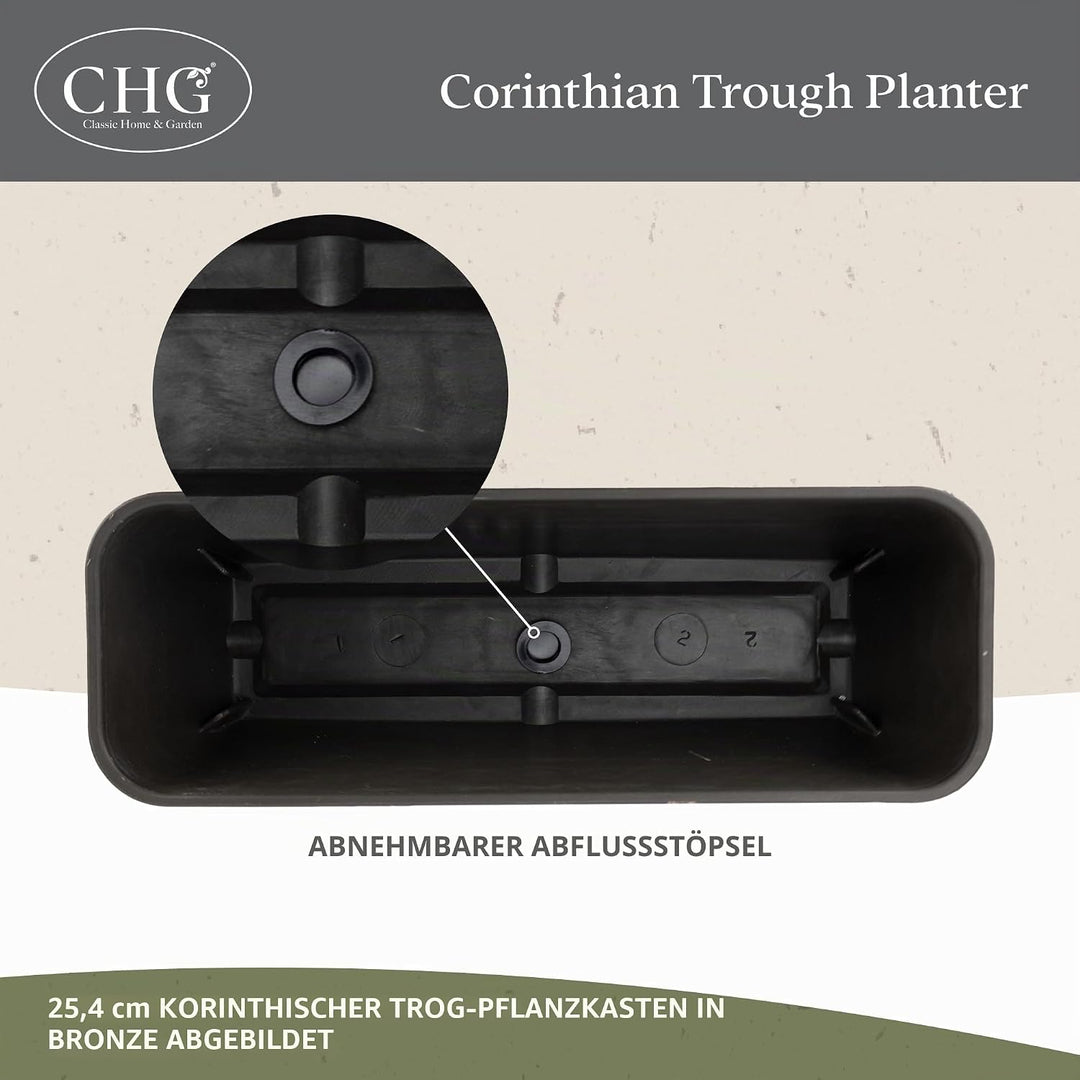 Classic Home and Garden Korinthischer Blumentopf aus Kunstharz, rechteckig, Betongrau, 45,7 cm 18" T