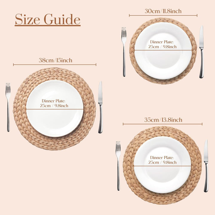 YANGQIHOME 6er Set, Geflochten Runde Tischsets, Stroh Wasserhyazinthen Platzsets für Speisetisch (35