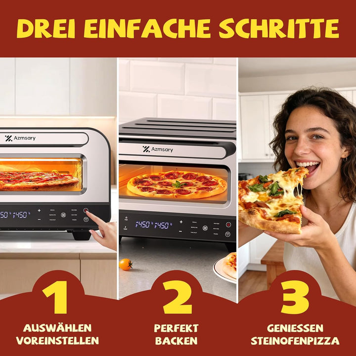 Elektrischer Pizzaofen – 6 Programme, 1700W, max. 450°C, geeignet für 32cm Pizzen – 5-in-1-Multifunk
