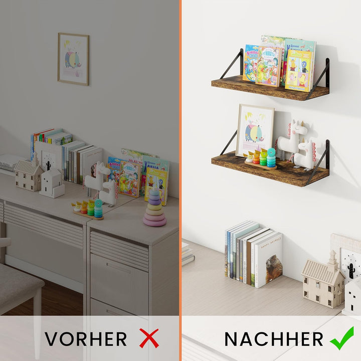 Feihorrm Wandregal 3er Set, Bücherregal Wand, Wandregal Holz, Schweberegal für Wohnzimmer, Schlafzim