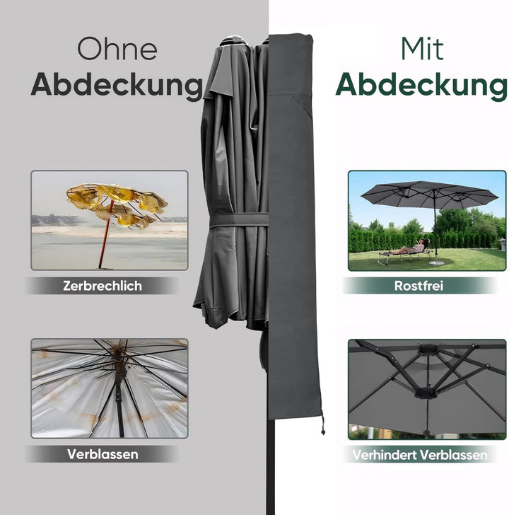 Sekey Schutzhülle für DoppelSonnenschirm, Abdeckhauben für Sonnenschirm Dunkelgrau 160 x 62 cm, Dunk