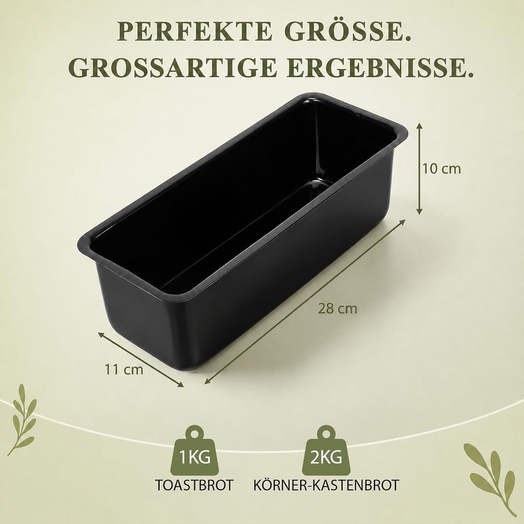 Premium Brotbackform mit Deckel 28 x 11 x 10 cm, Extra hohe Kastenform, Toastbrot-Backform aus Kohle