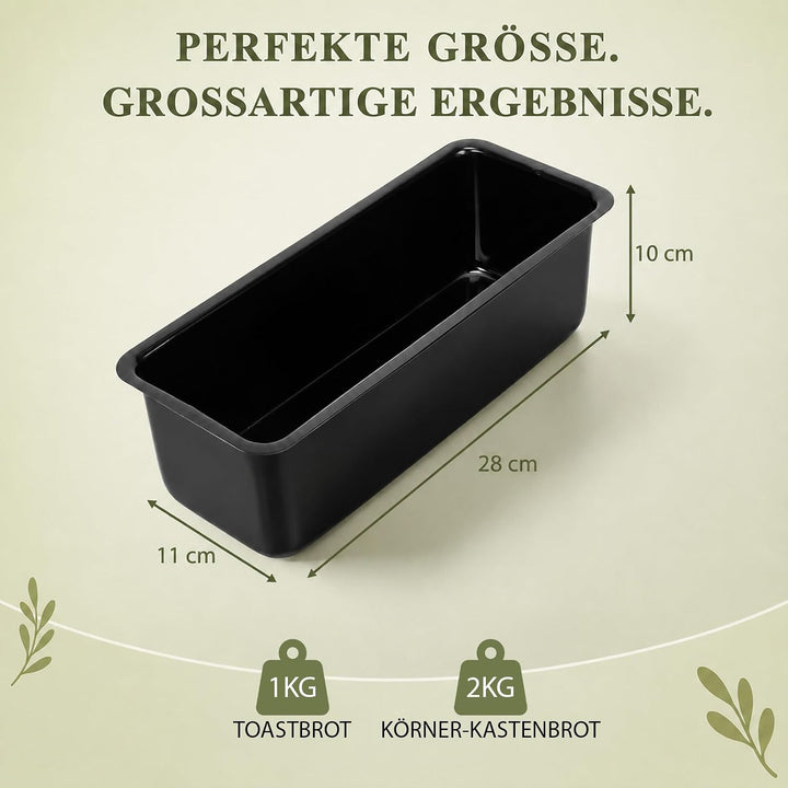 Premium Brotbackform mit Deckel 28 x 11 x 10 cm, Extra hohe Kastenform, Toastbrot-Backform aus Kohle