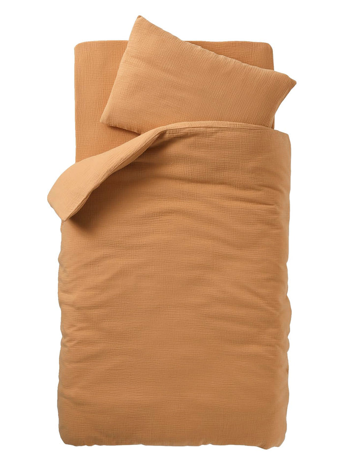 VERTBAUDET Baby-Bettwäsche, Bettbezug und Kissenbezug, einfarbig, aus Bio-Baumwollgaze, Ockerfarben,