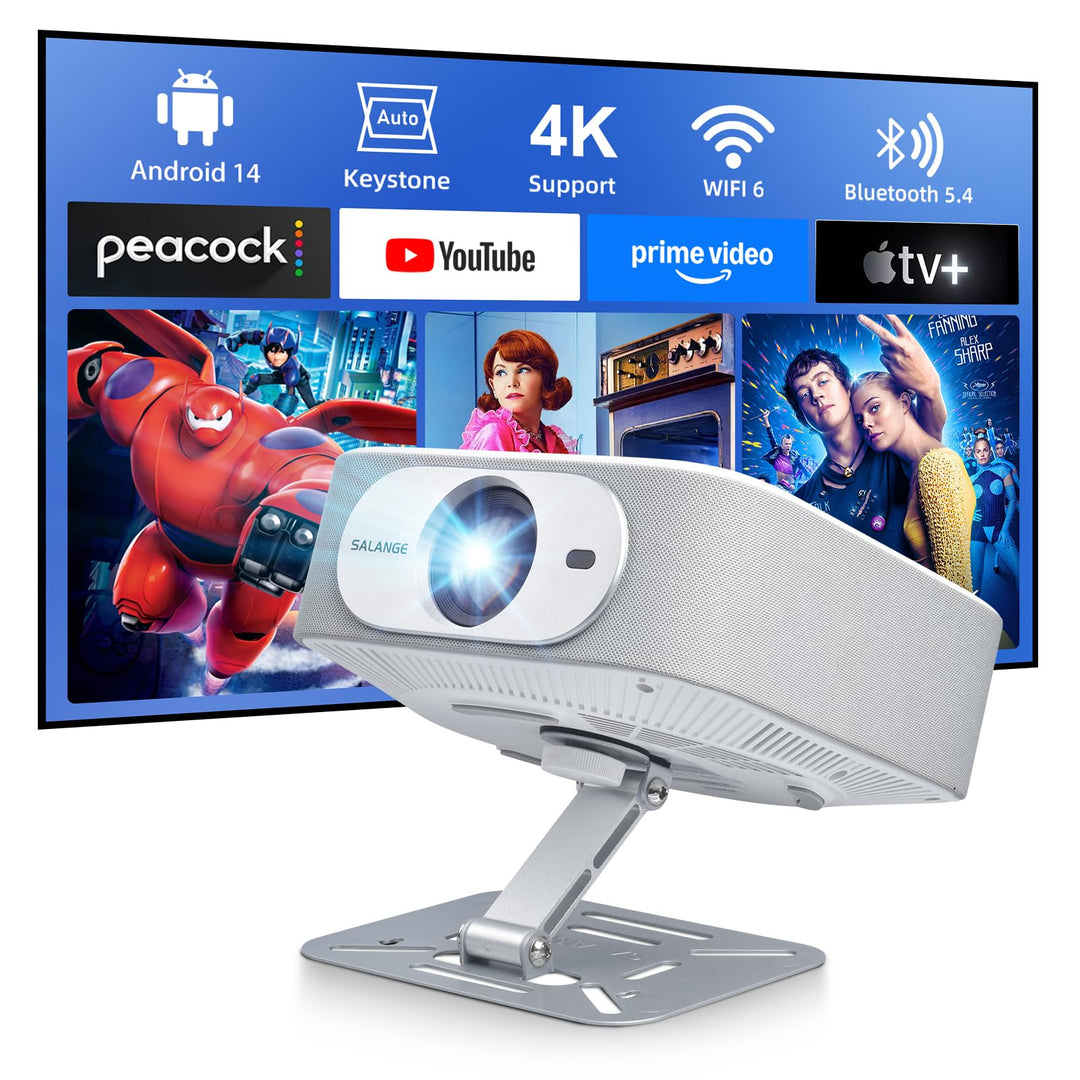 Salange Beamer Unterstützt 4K [Native 1080P |Integrierte App| Android 14], Smart Beamer mit WiFi6 un