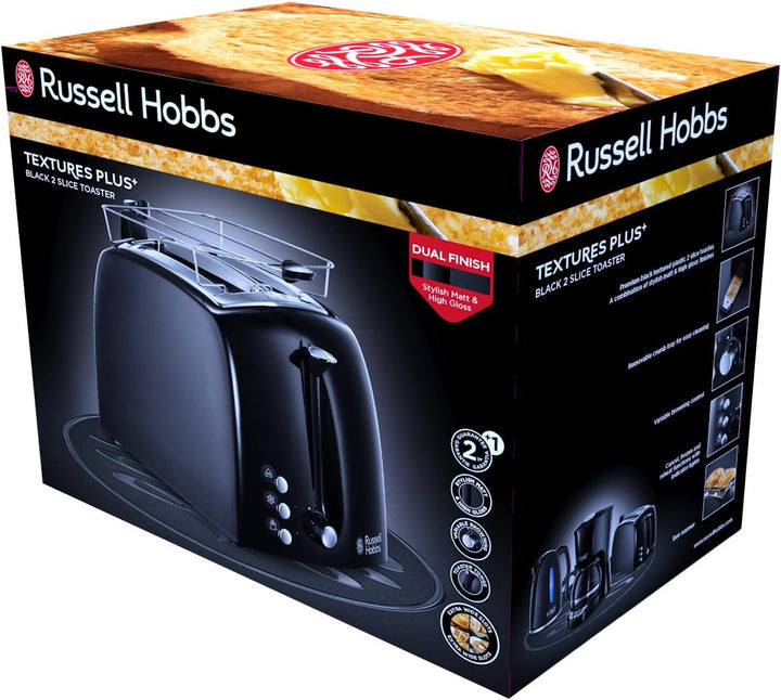 Russell Hobbs Toaster Textures+, 2 extra breite Toastschlitze, Brötchenaufsatz, 850W, schwarz 22601-