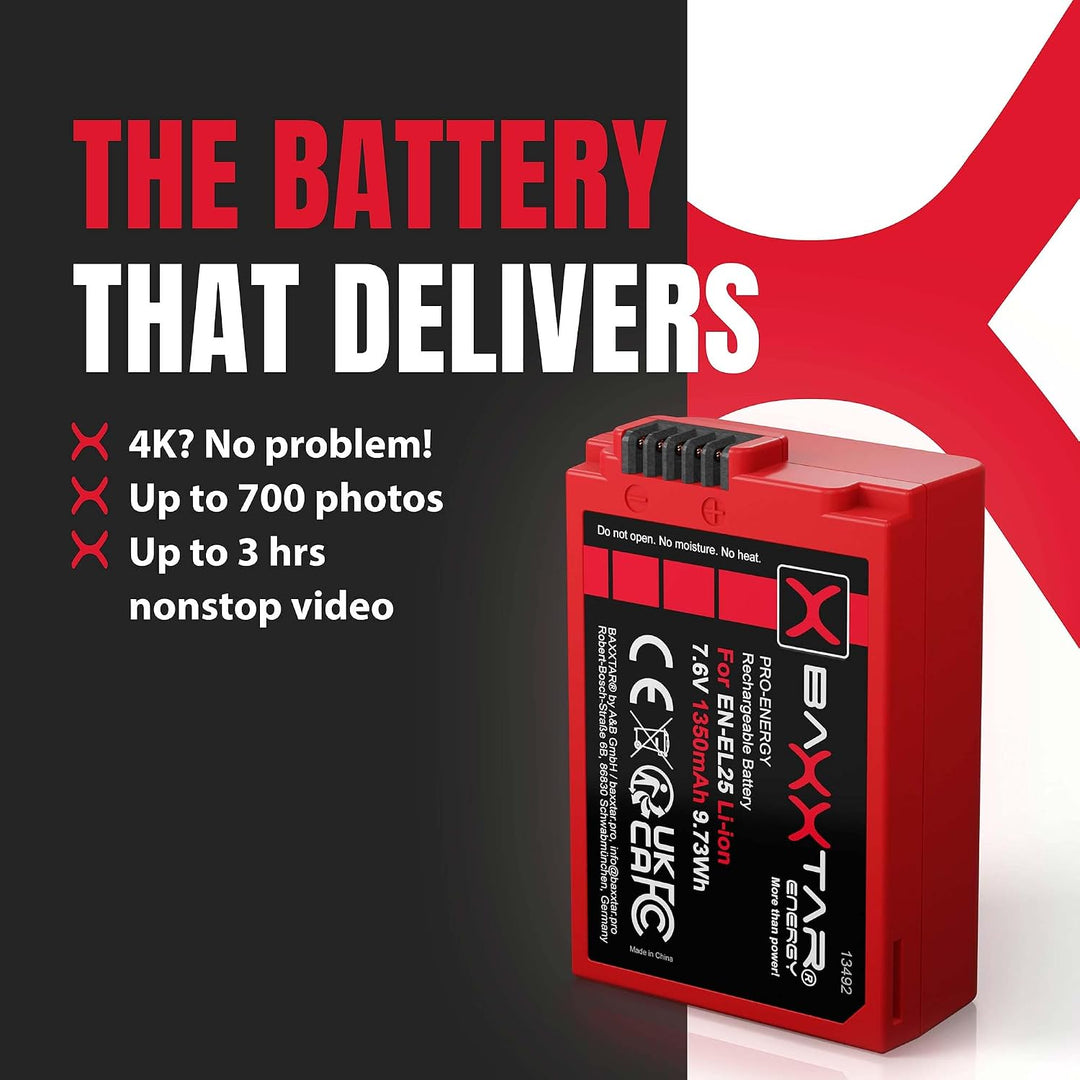 Baxxtar Pro EN-EL25 Kamera-Akku Pack 1350mAh / mit aktivem NTC-Sensor/und Ladegerät Mini LCD DUAL (E