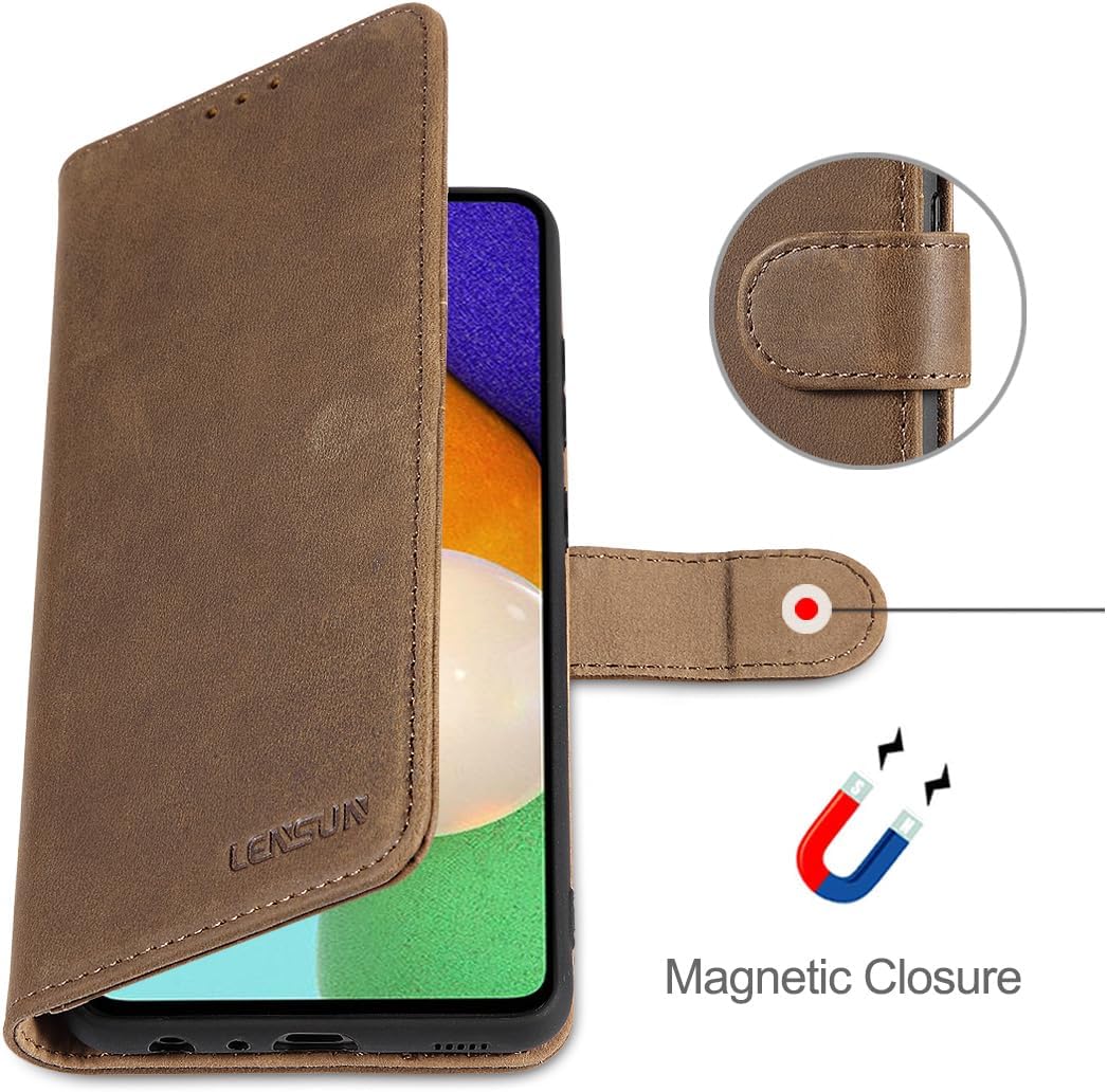 LENSUN Echtleder Hülle für Samsung Galaxy A52, A52s 5G Handyhülle [Echtes Leder][Magnetverschluss][W