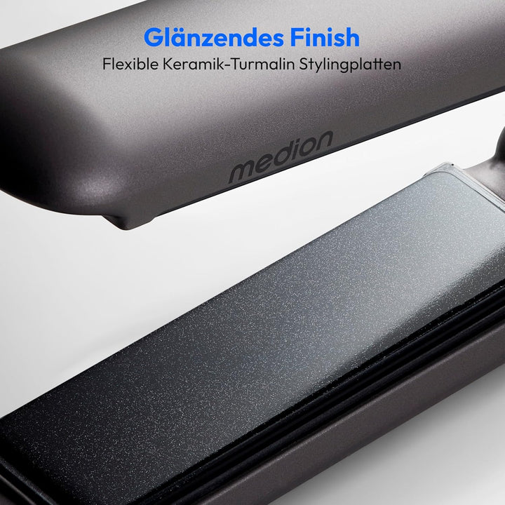 MEDION Glätteisen HS2 (kabellos, Display, 5 regelbare Hitzestufen, 165° bis 210°, breite flexible Ke