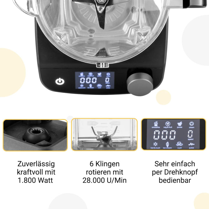KLAMER Hochleistungsmixer, 1,75L Standmixer, kraftvolle 1800W, Smoothie Maker mit 28000 U/Min, 9 Pro