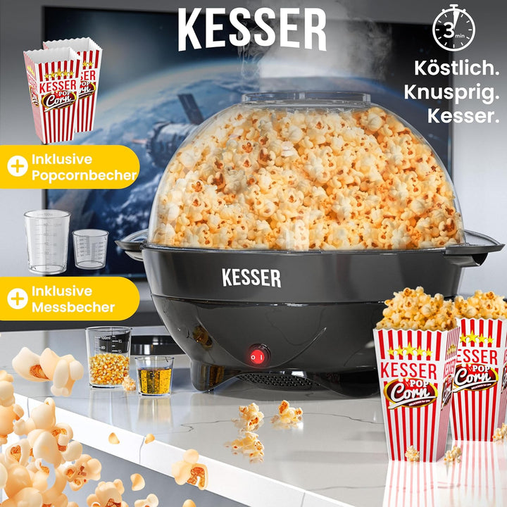 KESSER® Popcornmaschine Gross 800W Popcorn-Maker 5,5l Inhalt mit Antihaftbeschichtung Deckel & Servi
