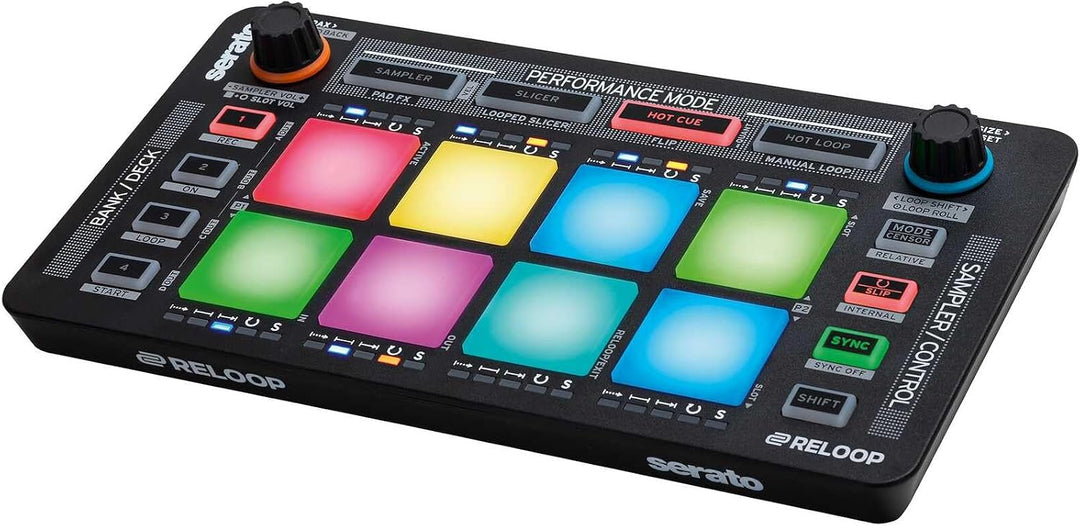 Reloop Neon – Add-On USB DJ Controller mit anschlagdynamischen RGB-Performance-Drumpads, Plug and Pl