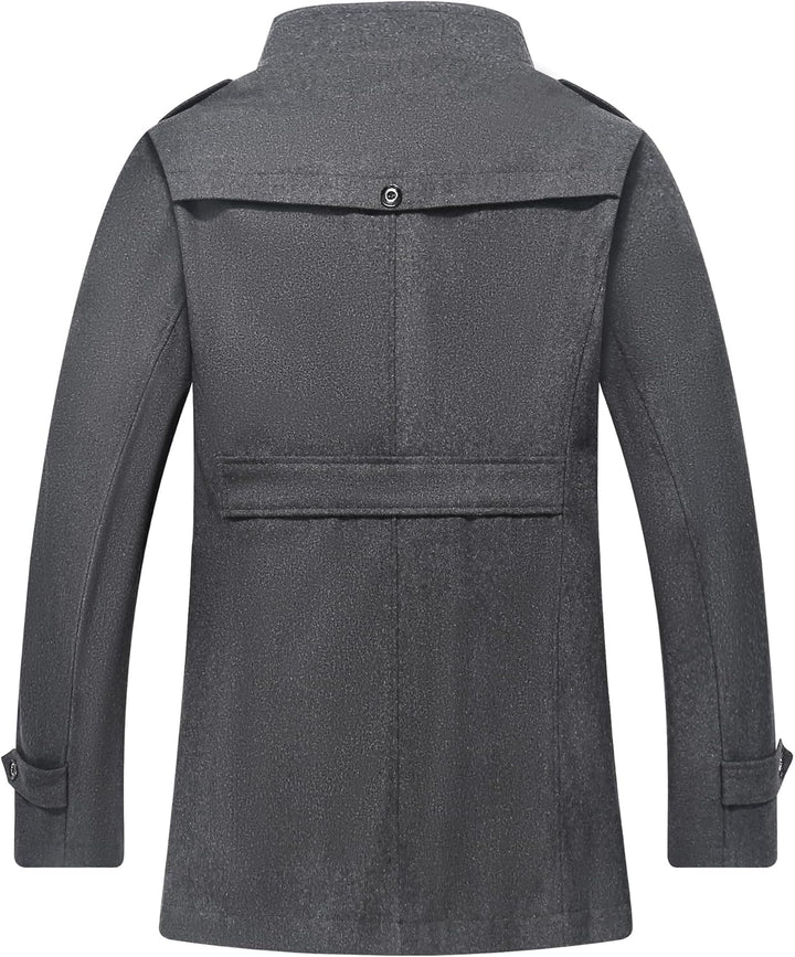 Luckyone Herren Wintermantel Wolle Kurzmantel Herren Wollmantel mit Stehkragen Peacoat Winterjacke f