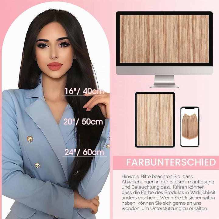 Silk-co Haarverlängerung mit Gummiband, Glatte Extensions mit Draht und Clips, Einstellbar Secrets H