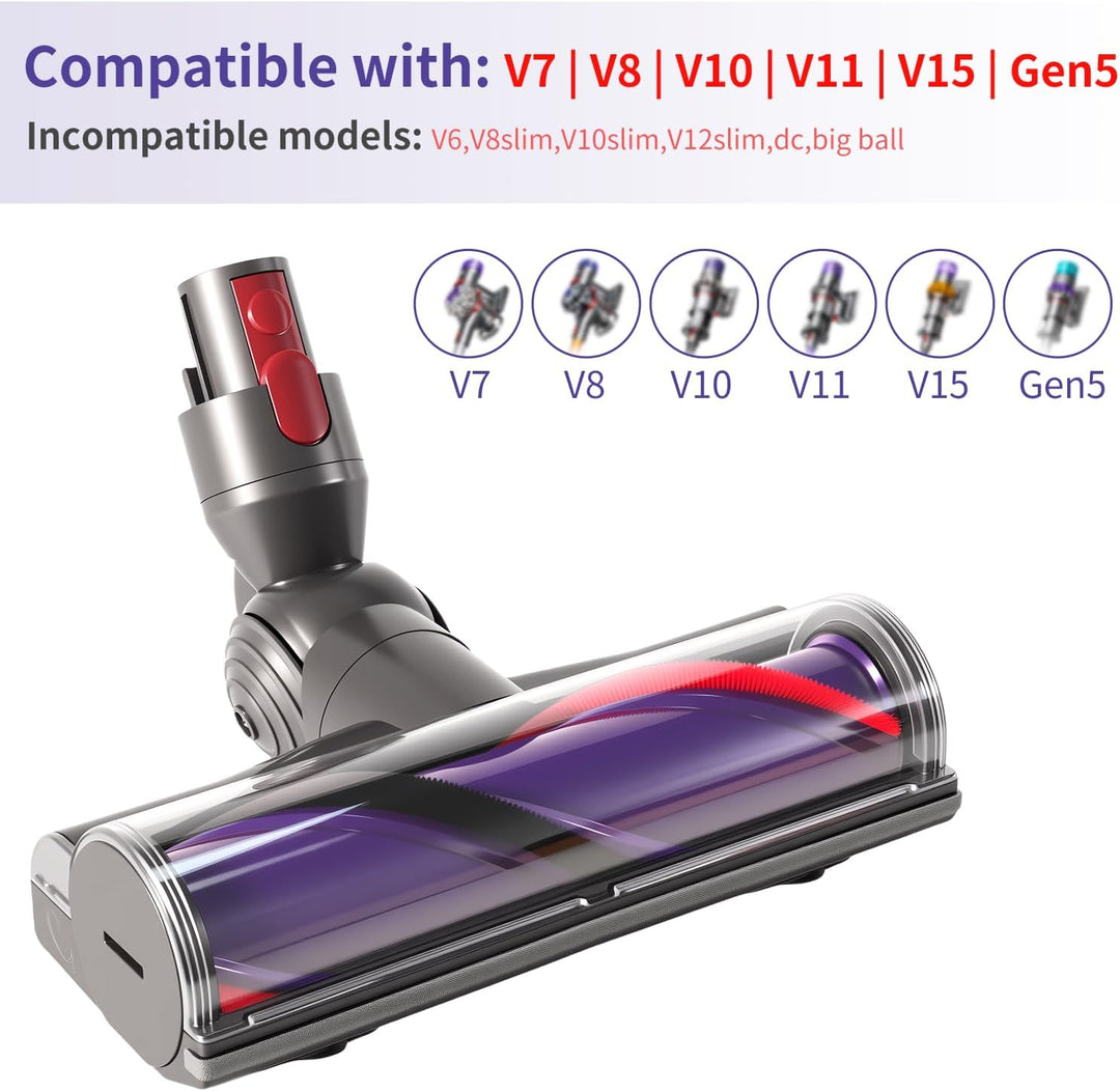 KENVOR Bürste kompatibel mit Dyson V7 V8 V10 V11 V15 Gen5 mit Gummibeschichteten Rädern für Kurzflor