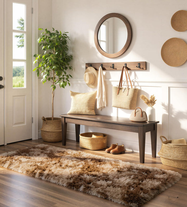 VOFUSHON Wohnzimmer Hochflor Teppich,Shaggy Flur Läufer Teppich Modern Flauschiger Weich Bunte Batik