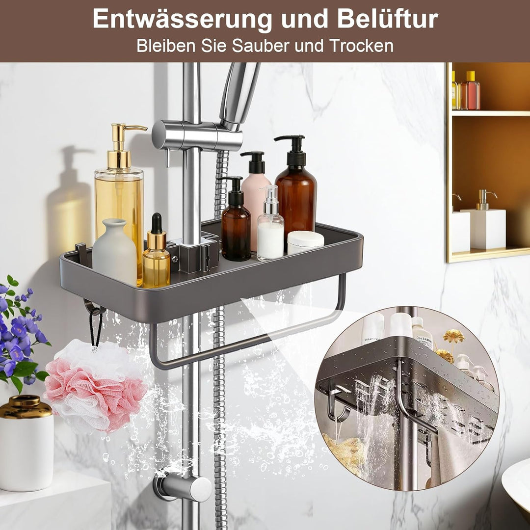 prota Duschablage Ohne Bohren, Aluminium Duschregal mit 2 Haken, Stabiles Rutschfestes Grosses Regal