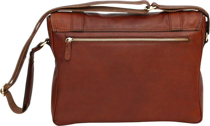 Messenger Bag aus Echtleder mit 13" Laptop-Fach Cognac, Cognac