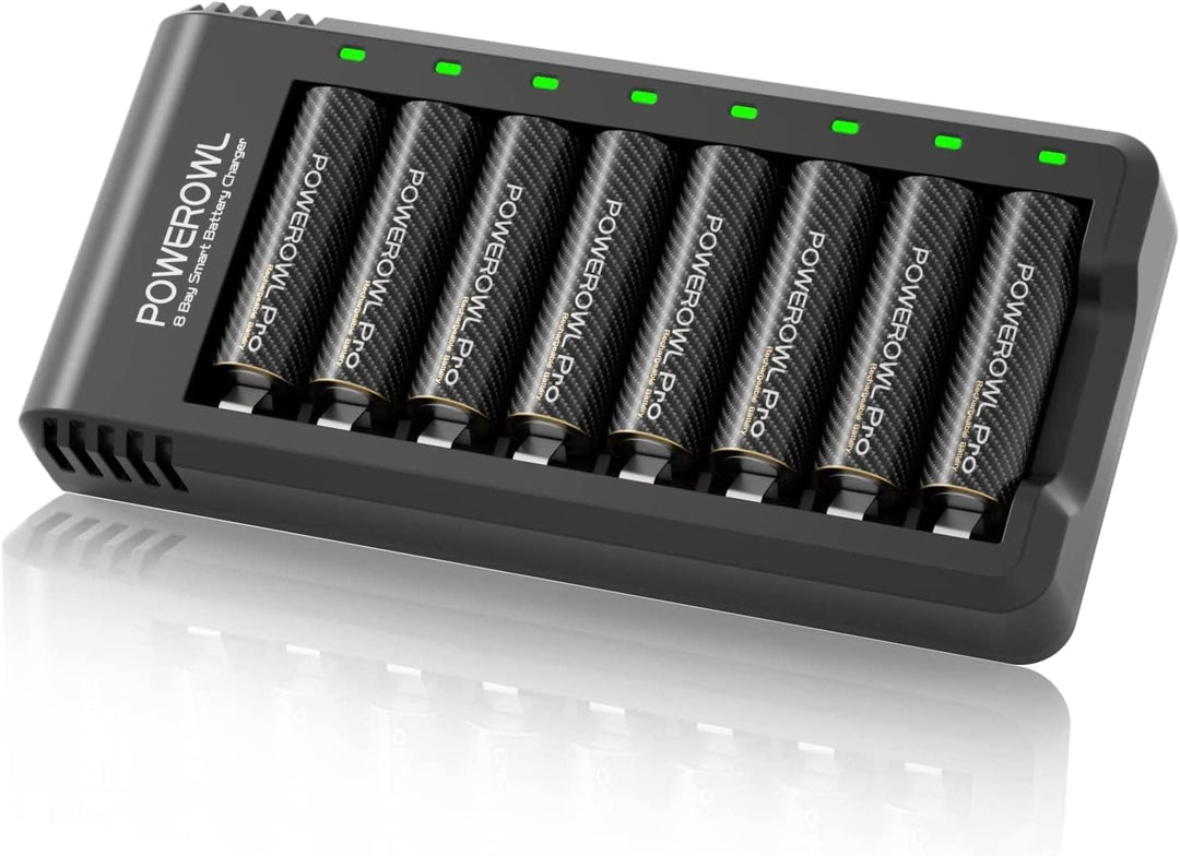 POWEROWL AA Akku PRO mit 8 Fach Akku Ladegerät,Goldtop hohe Kapazität 2800mAh Wiederaufladbare Batte