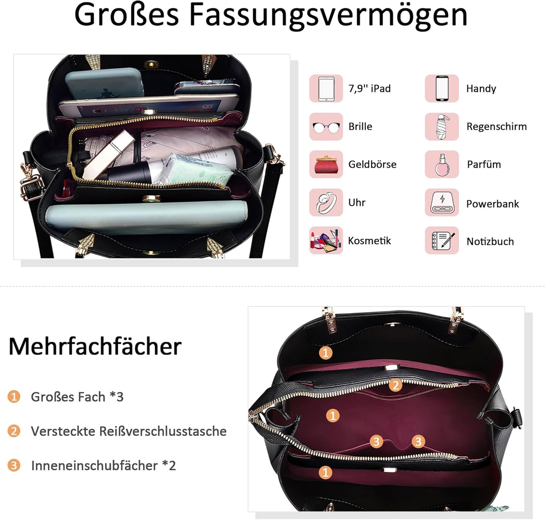 DORRISO Elegant Damen Handtasche Grosse Kapazität Schultertasche mit Einzigartigem Anhänger Umhänget