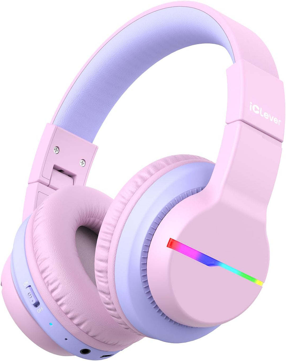 iClever Bluetooth Kinder Kopfhörer, Farbige LED-Leuchten, Kinderkopfhörer Over-Ear mit 74/85/94dB La
