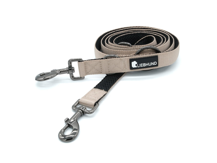 ComfortLine mit Mesh Gewebe 2m, 2,5cm Hundeleine verstellbar in beige für mittelgrosse bis grosse Hu