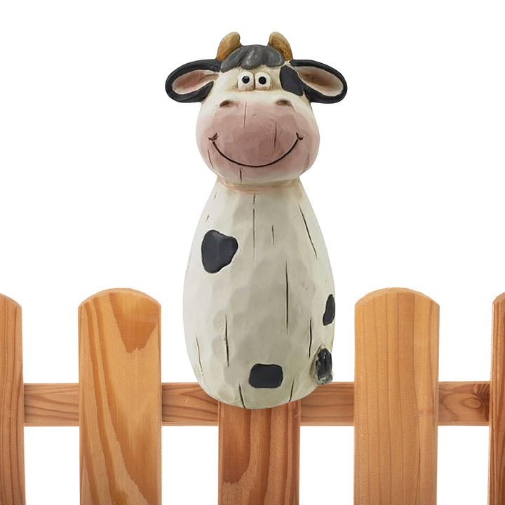 Annastore Zaunfigur Kuh Lotte aus Terracotta H 22,5 cm Schwarz Weiss - Zaunhocker - Garten Deko Tier